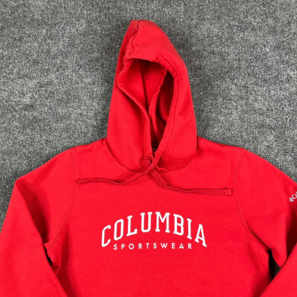 Columbia Hoodie Womens M Red Pullover Fleece‎ Logo Spellout Outdoor Warm